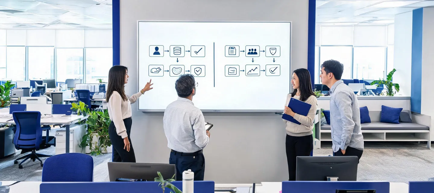 Cross-functional team reviewing a data provenance board